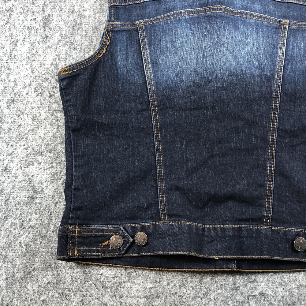 Wax Jean Womens Large Blue Stretch Denim Trucker Vest Button Front - Picture 10 of 14